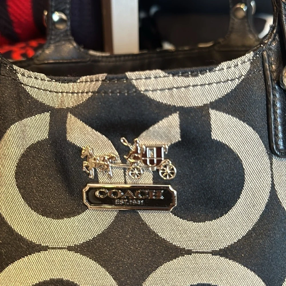 Coach black and gray monogram shoulder bag